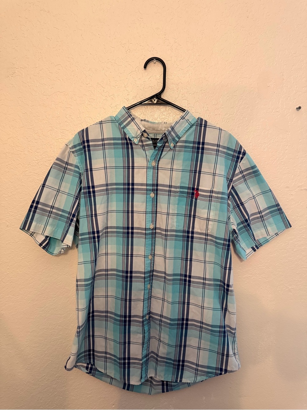 U.S. Polo Assn. Short-Sleeve Plaid Button-Down in Light Blue and Navy